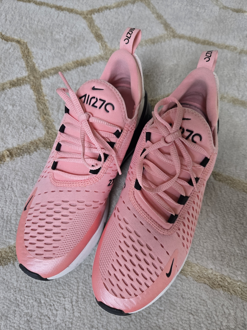 Nike Air Max 270 GS 'Bleached Coral' Pink/Black Running Shoes - Picture 3 of 9